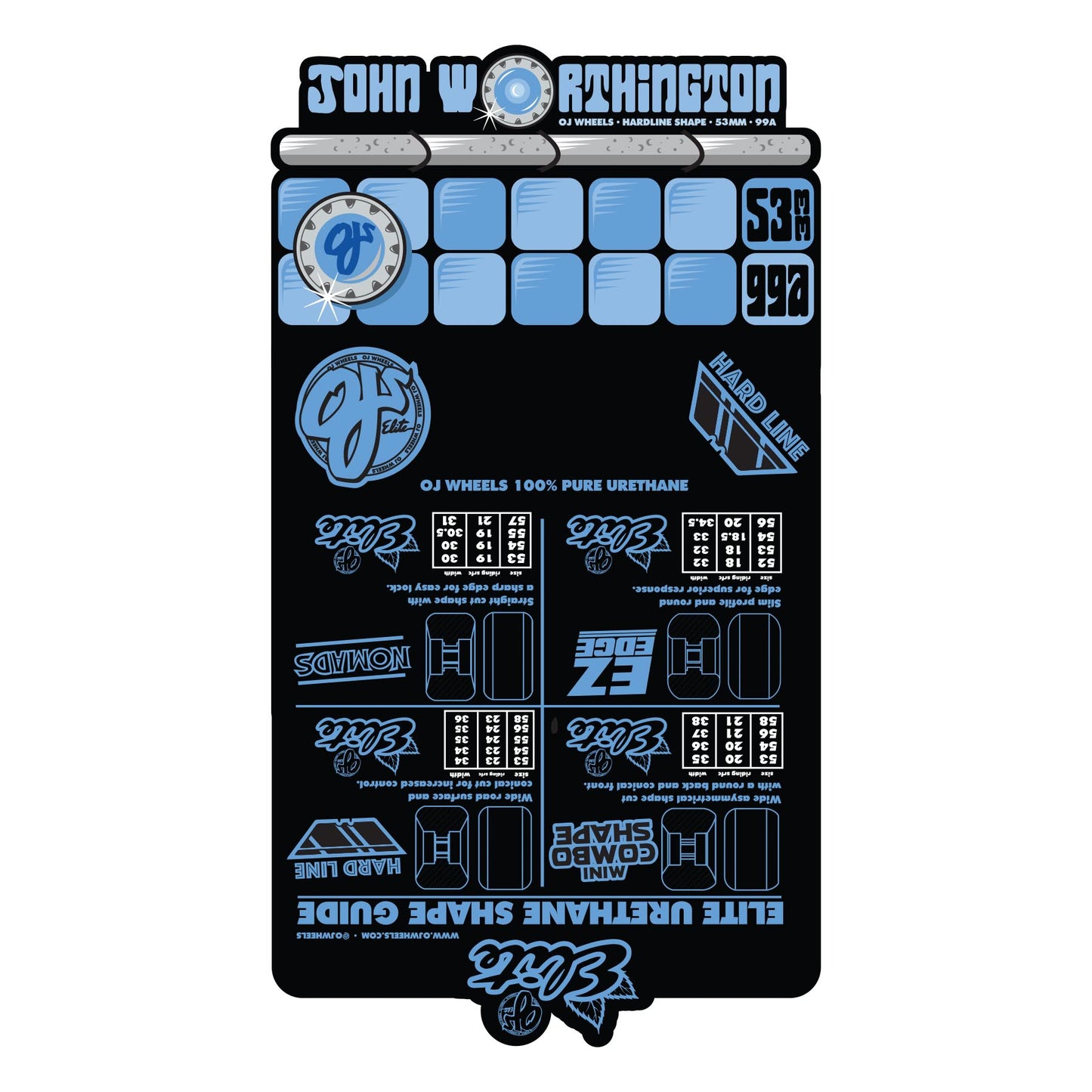 53mm John Worthington Pool Tiles Pro Elite Hardline 99a Skateboard Wheels