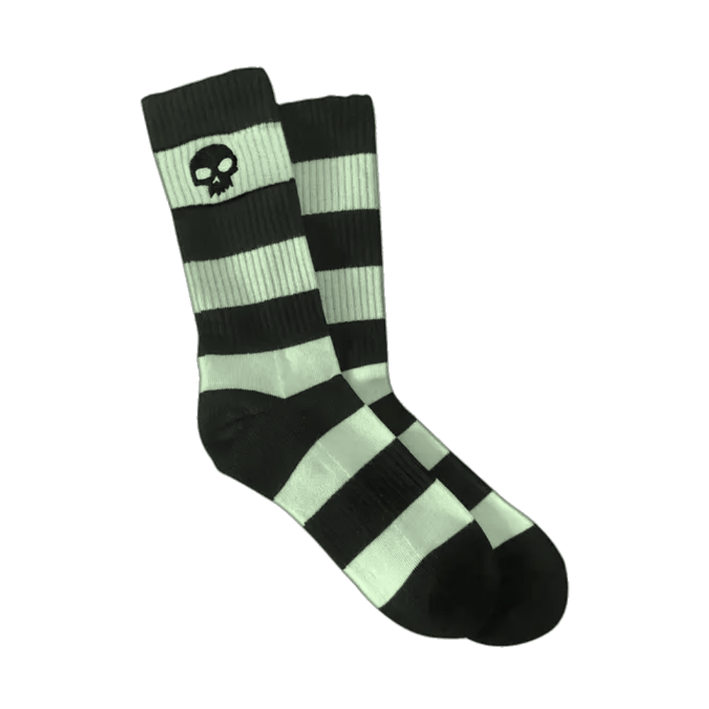 Zero Embroidered Single Skull Striped Socks (Black / Glow)