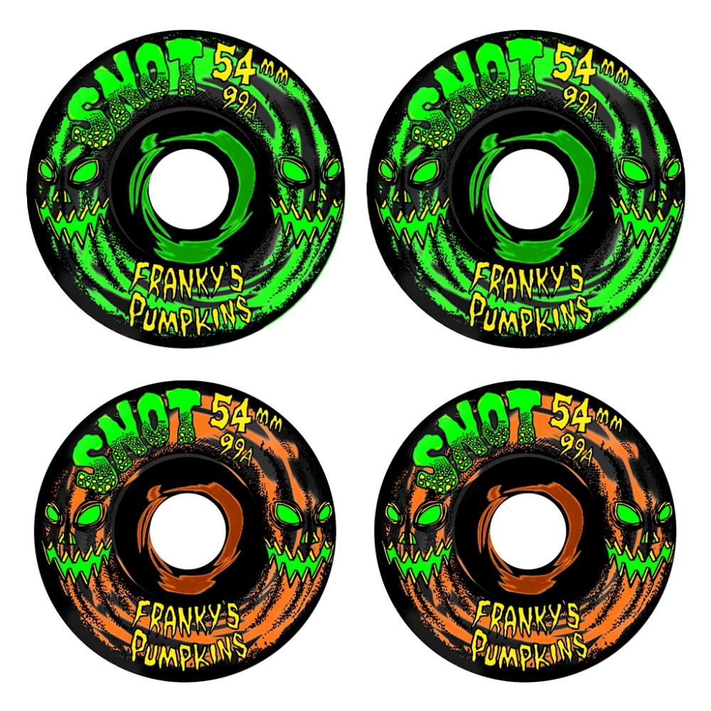 Snot Wheel Co. Franky's Pumpkins Conical 54mm 99a Skateboard Wheel (Orange / Green)