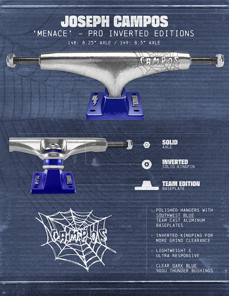 Thunder Campos Menace Inverted Skateboard Truck(Polished / Blue)