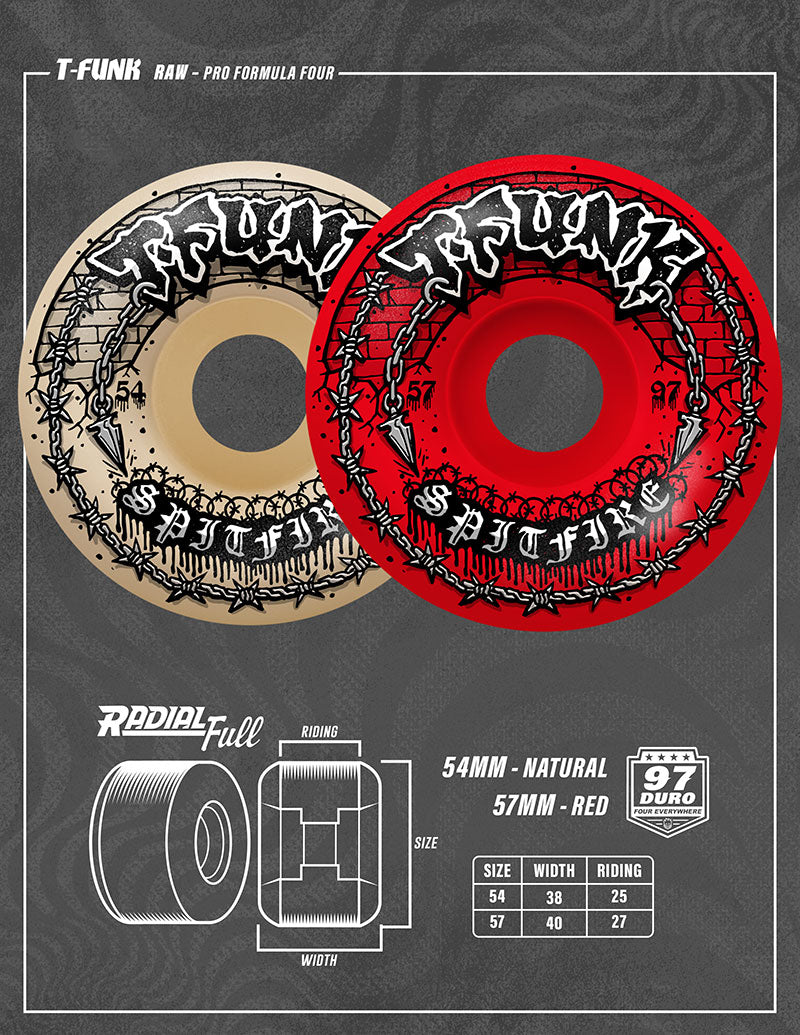 Spitfire Formula Four T-Funk Raw Radial Full 54mm 97a Skateboard Wheel (Natural)
