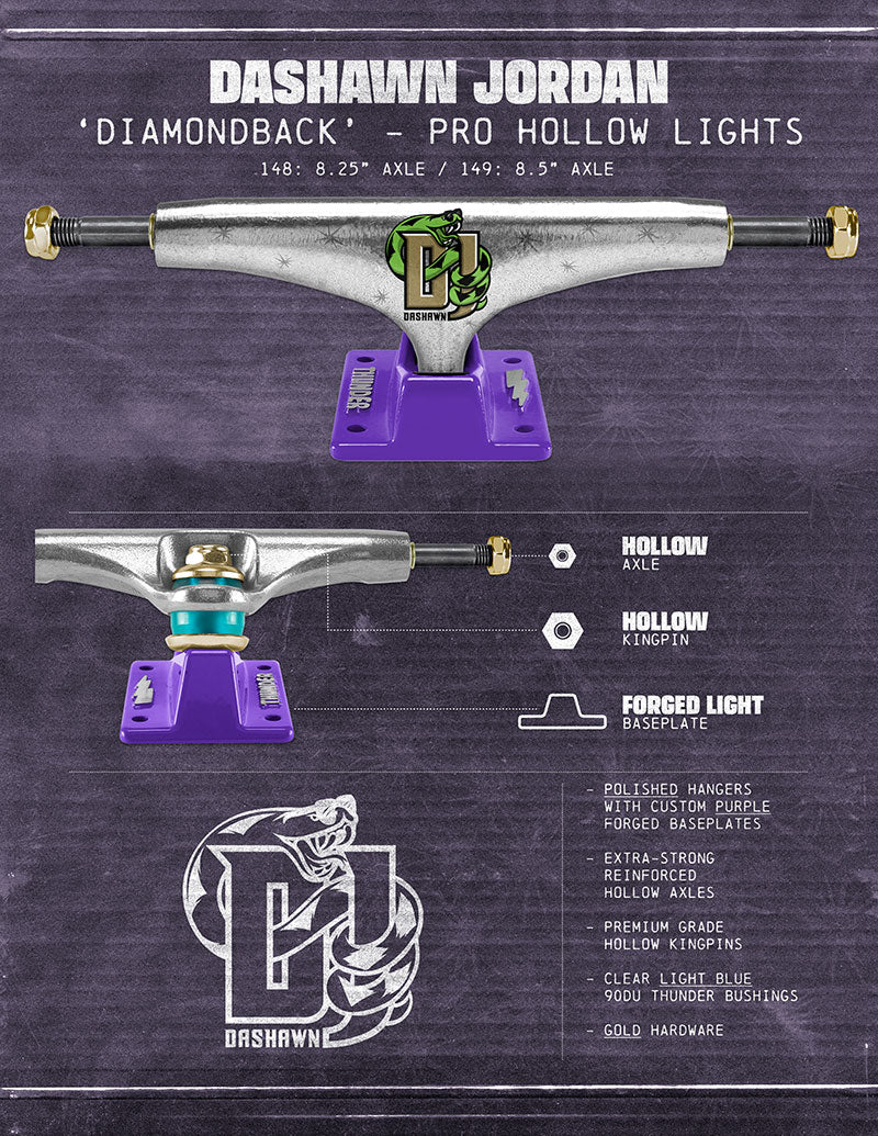 Thunder Dashawn Jordan Diamondback Hollow Lights Skateboard Trucks