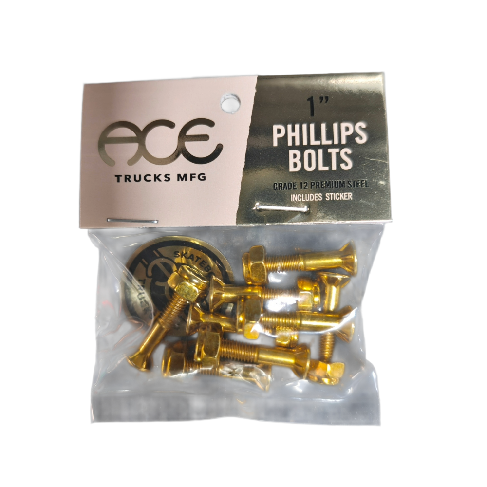Ace 1" Gold Bolts w/ Grippers Phillips Skateboard Hardware