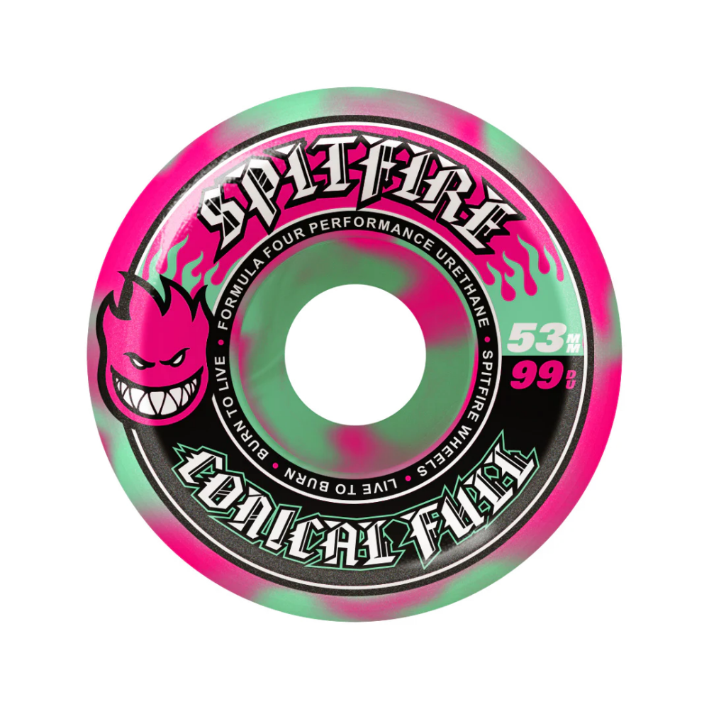 Spitfire Formula Four Conical Full 53mm 99a Skateboard Wheel (Pink/Teal Swirl)
