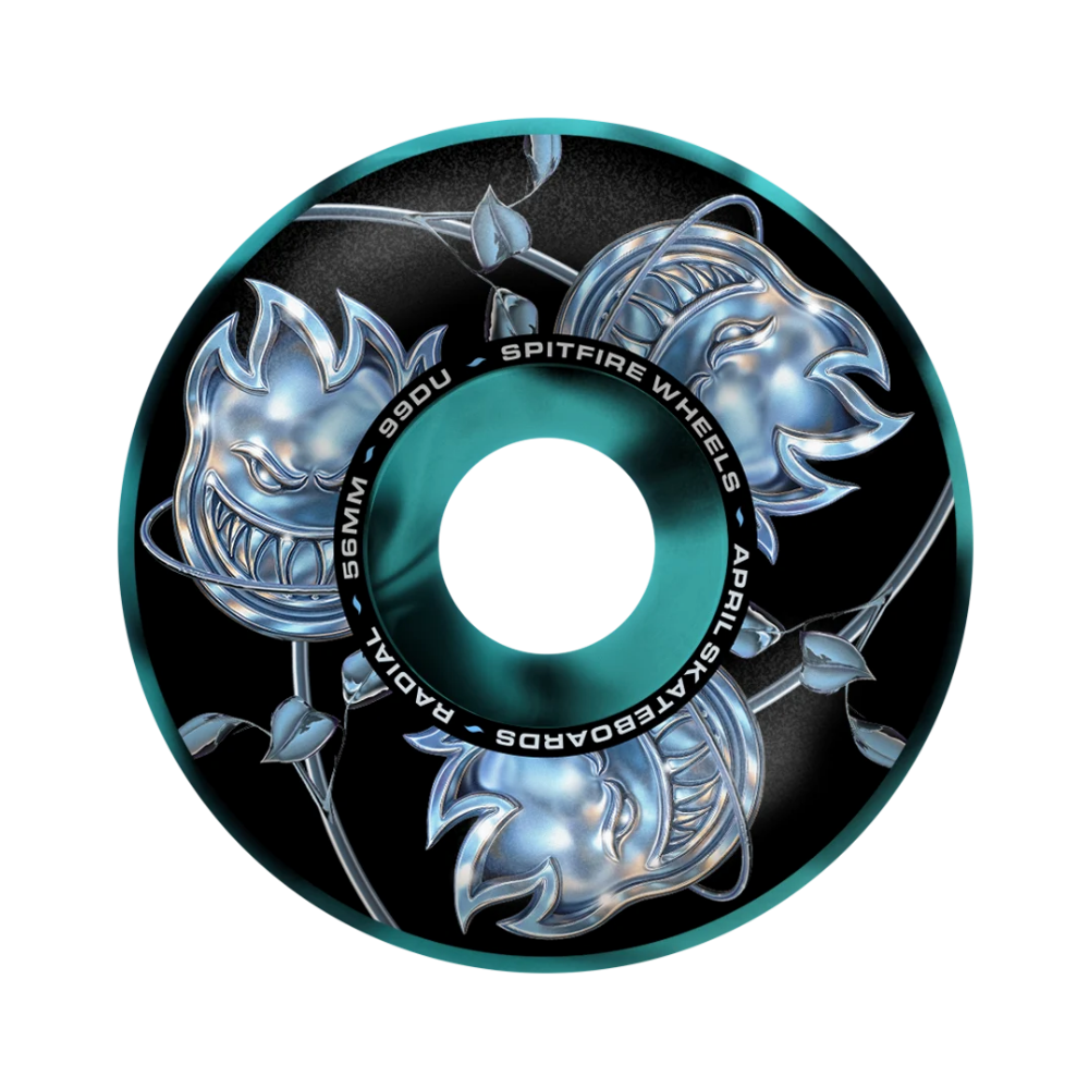 Spitfire Formula Four x April Bighead Rose Radial 56mm 99a Skateboard Wheel (Black / Blue Swirl))