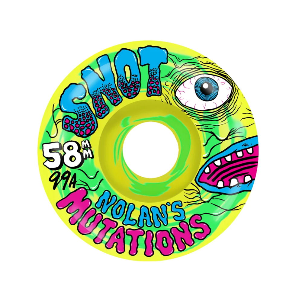 Snot Wheel Co. Nolan's Mutations Conical 58mm 99a Skateboard Wheel (Yellow / Green Swirl)