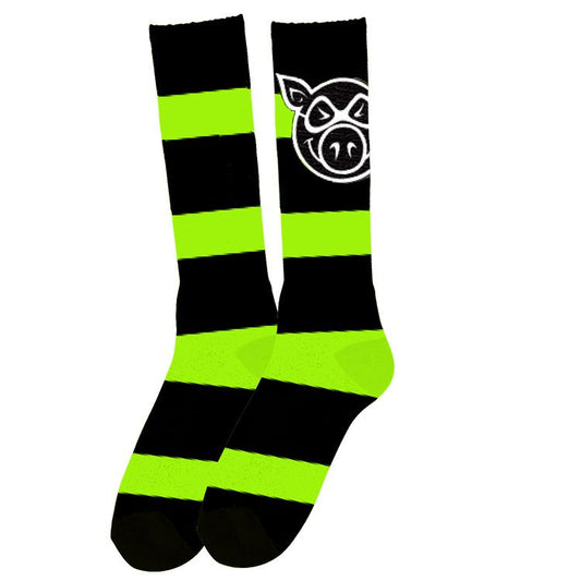 Pig Head Striped Tall Sock (Green)