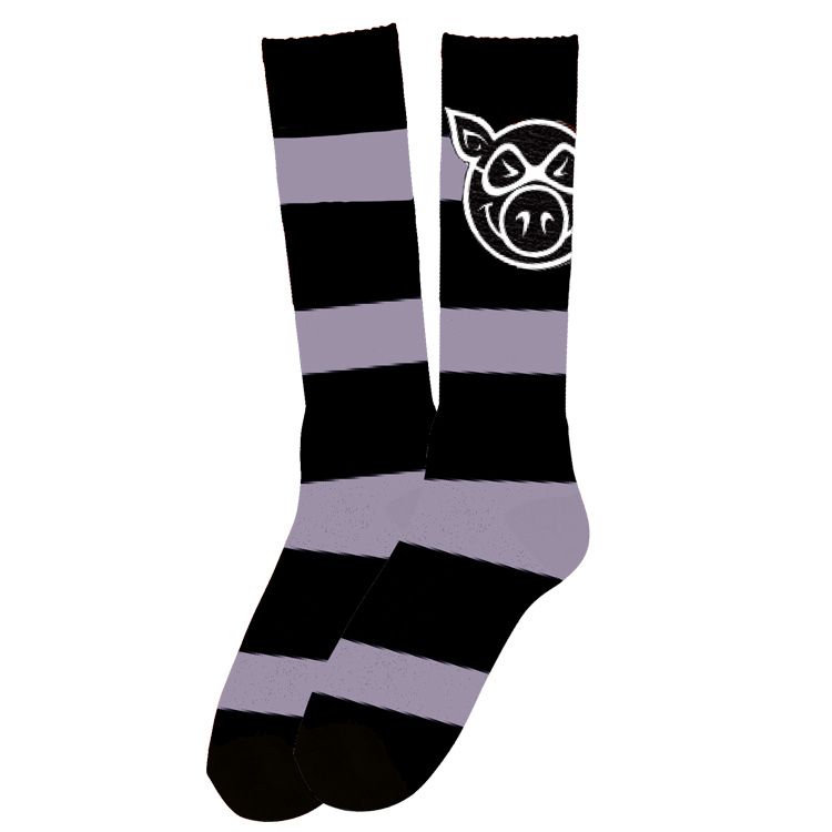 Pig Head Striped Tall Sock (Lavender)