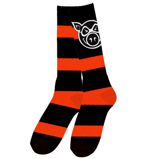 Pig Head Striped Tall Sock (Orange)