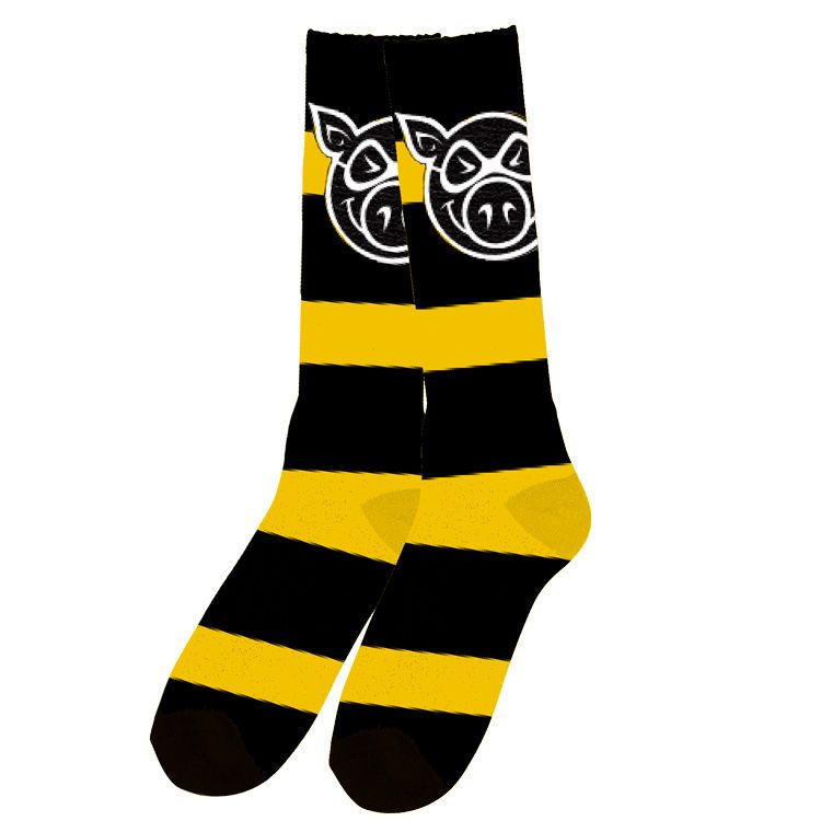 Pig Head Striped Tall Sock (Yellow)