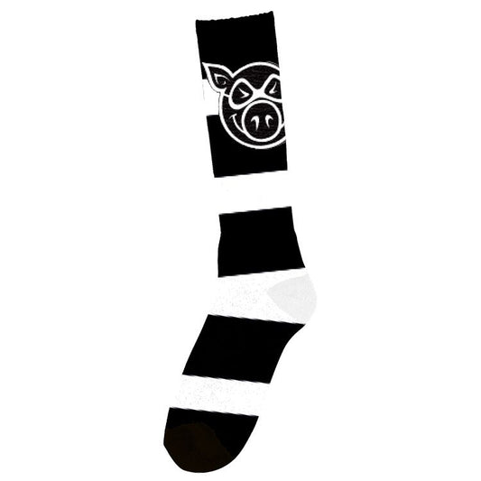 Pig Head Striped Tall Sock (White)