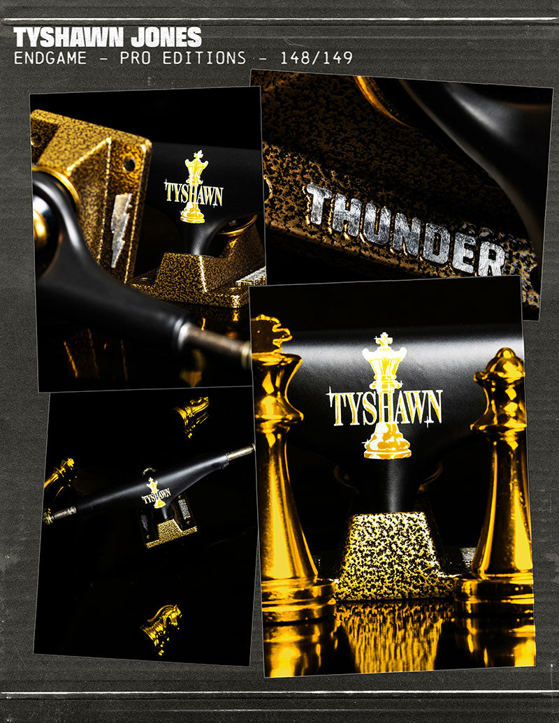 Thunder Tyshawn Jones Endgame Skateboard Trucks (Black / Gold)