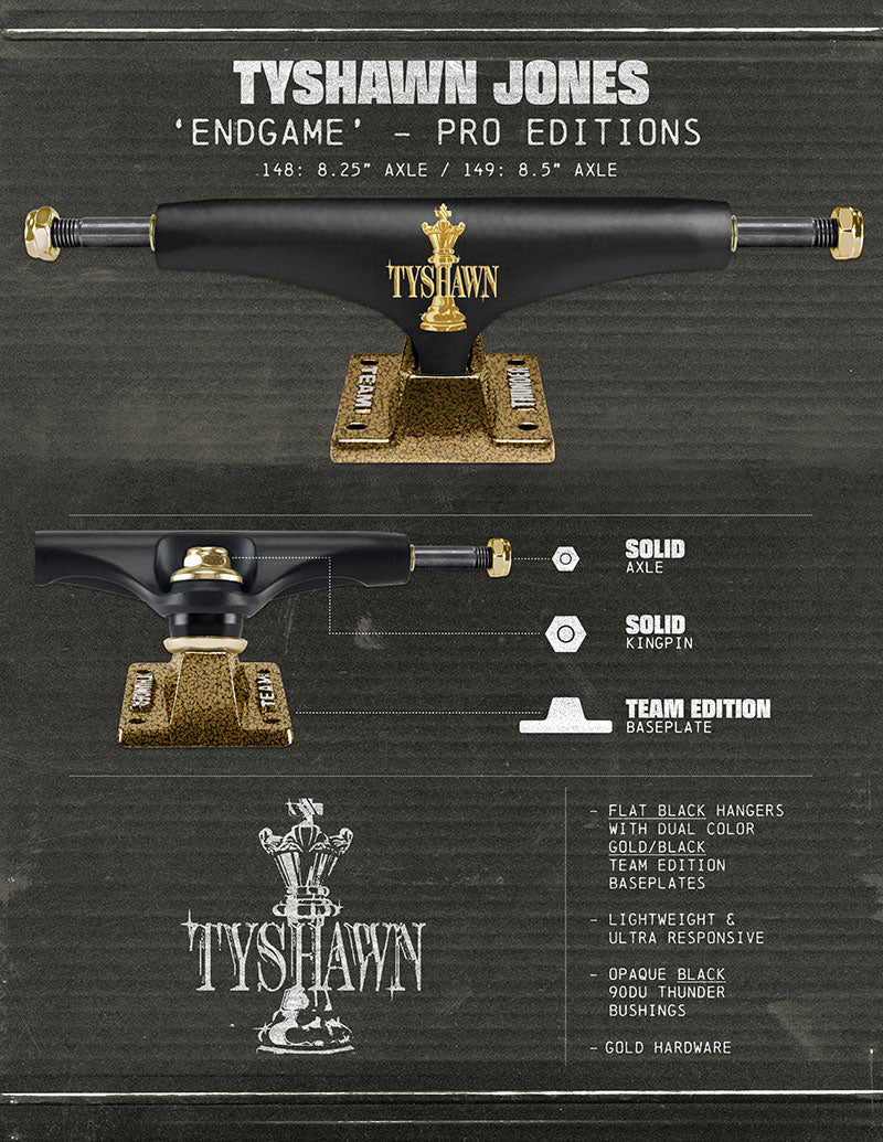Thunder Tyshawn Jones Endgame Skateboard Trucks (Black / Gold)